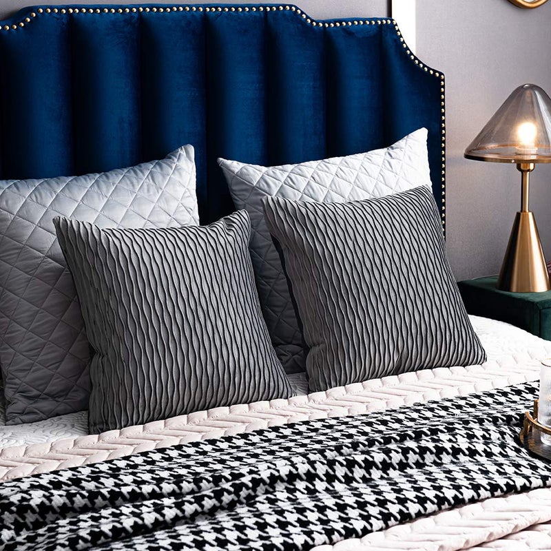 DEZENE Grey Striped Decorative Pillow Cases: 2 Pack 18x18 Inch Original Velvet Square Throw Pillow Covers for Farmhouse Couch - Image 4